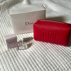 Dior red pouch and 5ml miss dior blooming bouquet eau de toilette